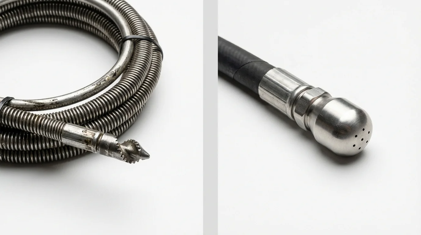 Drain snake cable and hydro jetting nozzle used for drain cleaning in Davisboro, GA