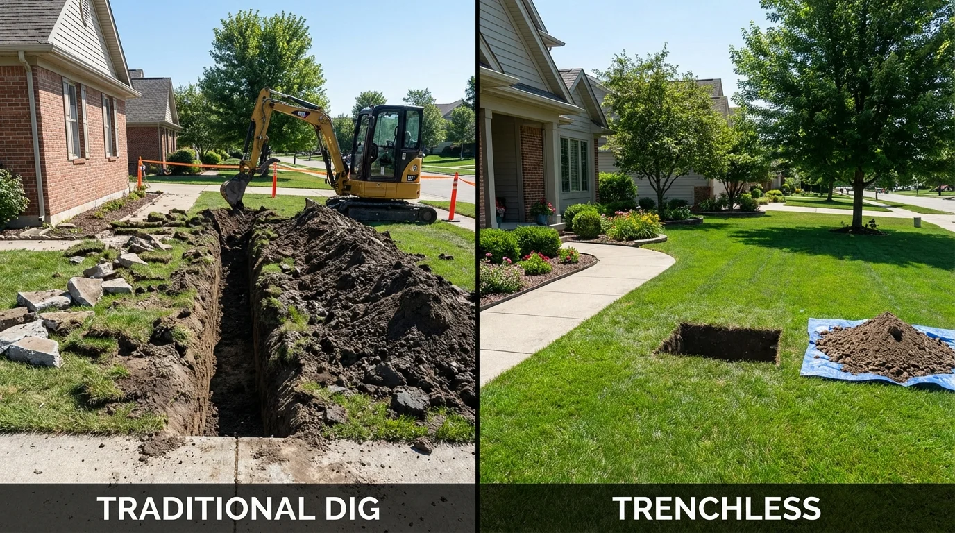 Trenchless sewer repair with minimal yard damage versus traditional excavation in Davisboro, GA